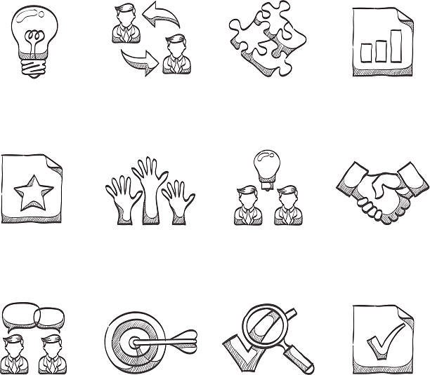 Sketch Icons - Management Management icon series  in sketch. EPS 10. AI, PDF & transparent PNG of each icon included. teamwork drawings stock illustrations