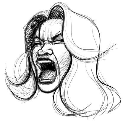 Sketch of an imaginary woman screaming