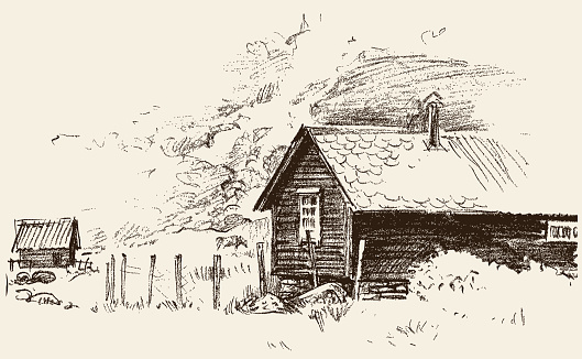 Sketch Of An Old Village House Stock Illustration