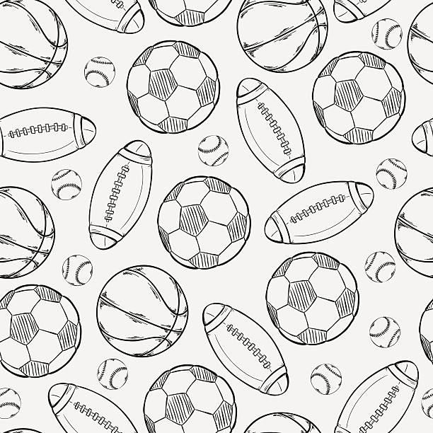 sketch of different balls sketch of different balls on gray background background of a classic black white soccer ball stock illustrations