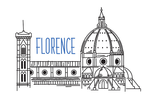 Sketch of Florence Cathedral Santa Maria del Fiore (Saint Mary of the Flower) in Italy.