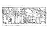 istock Sketch of reliefs form the king Ashurbanipal palace. King resting at garden and meet visitors 1363618543
