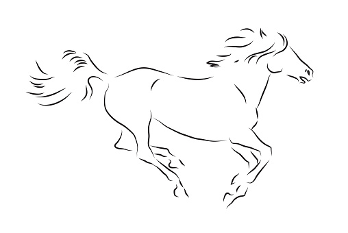 Sketch Of Silhouette Of Galloping Horse Stock Illustration - Download