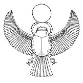 Sketch of the Egyptian scarab. Vector illustration