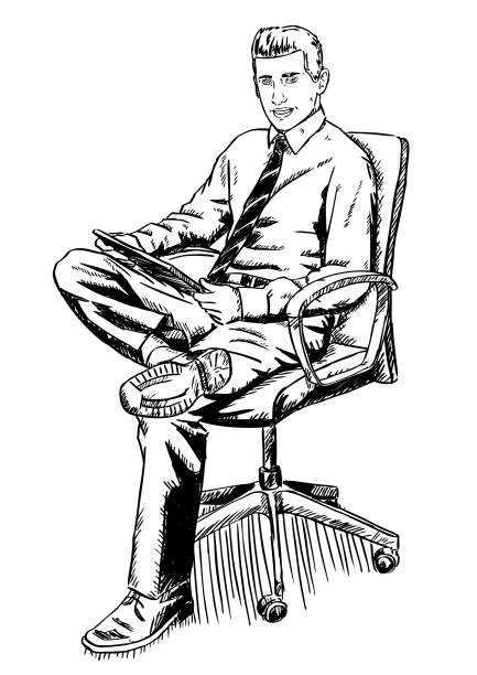 1 091 Drawing Of Man Sitting In A Chair Illustrations Clip Art Istock How to draw chair step by step (very easy). 1 091 drawing of man sitting in a chair illustrations clip art istock