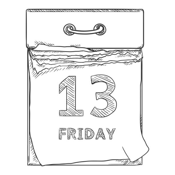 illustrations, cliparts, dessins animés et icônes de sketch tear-off calendar vector hand drawn illustration - vendredi 13