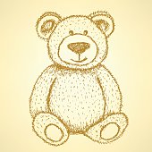 Sketch Teddy bear, vector vintage background eps 10