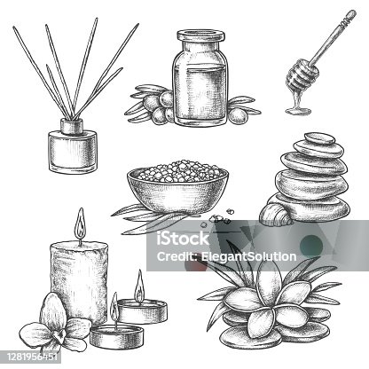 istock Sketch Thai spa massage, aromatherapy and wellness 1281956451