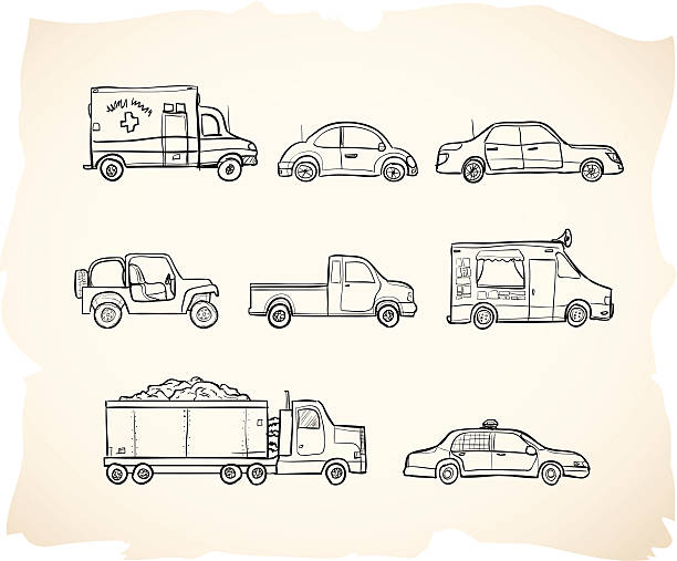 Sketch Vehicles Vehicles drawn in sketchy style truck drawings stock illustrations