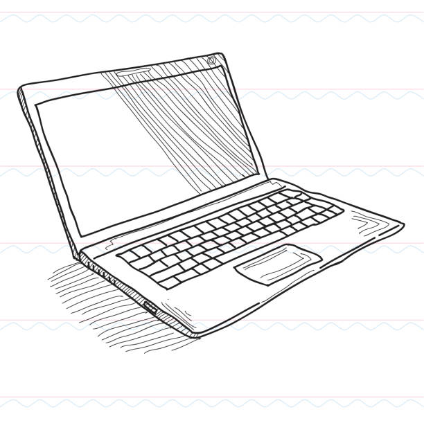 Sketch,Notebook computer Hand painted vector design elements, the file format for EPS10.0 fully editable. laptop drawings stock illustrations