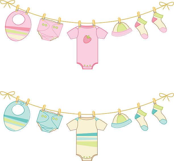 Sketchy Baby clothes on clothesline Sketchy baby clothes on clothesline in pink and blue   in a sketchy style. Download contains Illustrator CS2 ai, Illustrator 8.0 eps, and high-res jpeg. kathrynsk stock illustrations