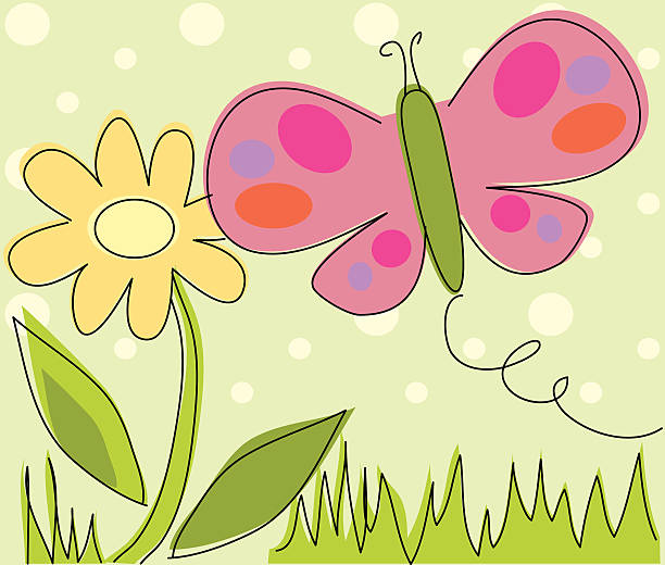 Sketchy Butterfly and Flower vector art illustration