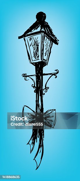 istock Sketchy Holiday Streetlamp with Bow 1418868635