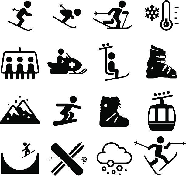 illustrations, cliparts, dessins animés et icônes de station de ski de la série d'icônes-noir - ski