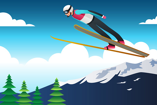 Ski Jumping Athlete in Competition Illustration