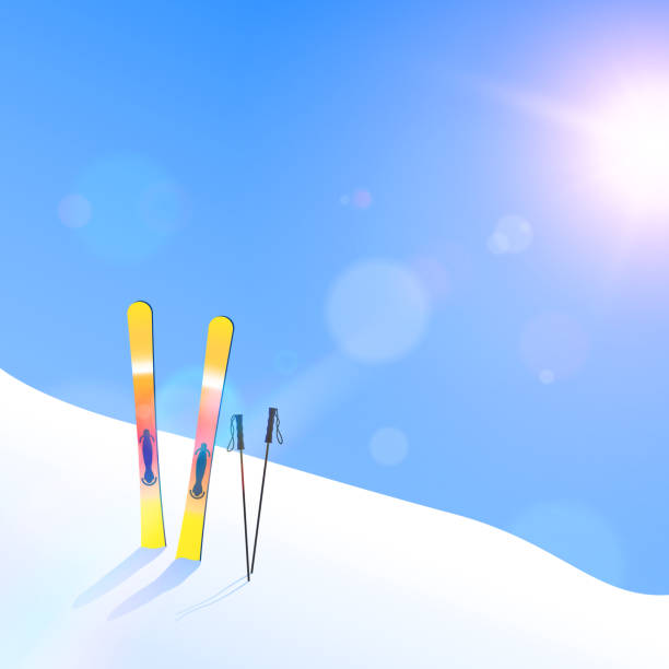 skigebiet. skifahren auf hang-solarfackeln und blendung. vektor - alpen unscharf winter stock-grafiken, -clipart, -cartoons und -symbole