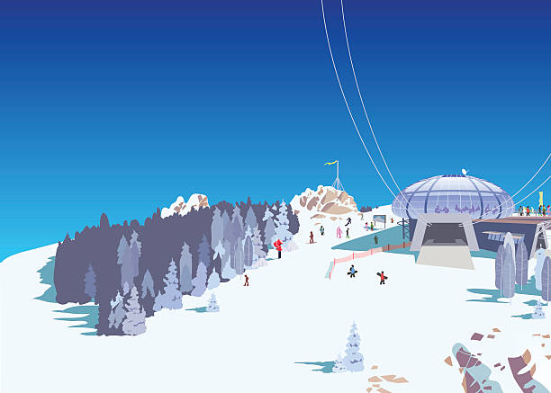 bildbanksillustrationer, clip art samt tecknat material och ikoner med ski slope, ski lift, winter holidays in the mountains - skeleton skate