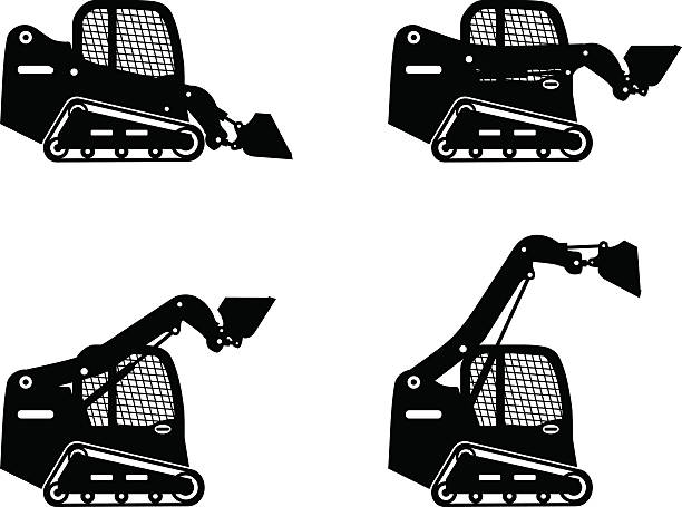 Skid steer loaders. Heavy construction machines. Vector illustration Detailed illustration of skid steer loaders, heavy equipment and machinery driving stock illustrations