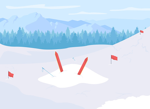 Skiing accident flat color vector illustration