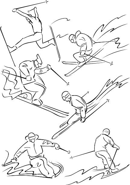 stockillustraties, clipart, cartoons en iconen met skiing figures 2 - posing with ski