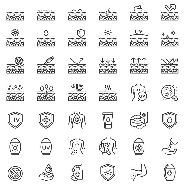 haut-pflege-icon-set - ausgedörrt stock-grafiken, -clipart, -cartoons und -symbole