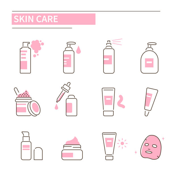 skin care icons Skin care routine icons set in line style. Line style vector illustration isolated on white background. skin care stock illustrations