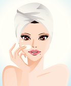 Vector File of Pretty Girl Putting Skin Care Cream on Her Face