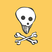 Vector illustration of a skull and crossbones in a cartoon style. Cut out design element for social media, online messaging, communications, medicine and healthcare, human emotions, ideas and concepts.