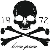 istock Skull and crossbones vintage black emblem. Print 498719256