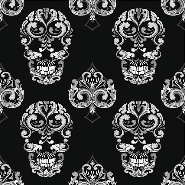 Skull and Spades Ornamental Pattern vector art illustration