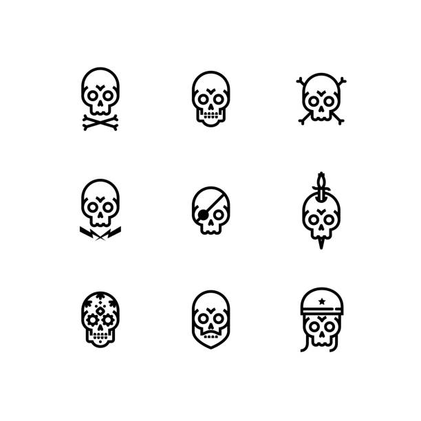schädel-knochen-kopf-skelett icon-set - totenkopf stock-grafiken, -clipart, -cartoons und -symbole