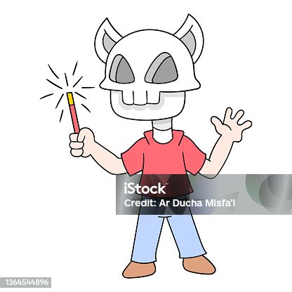 istock skull headed man holding new year fireworks, doodle icon image kawaii 1364544896