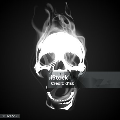 istock Skull illustration with white smoke effect 1311277250