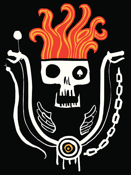 Skull in flames biker crest  hot wheels flames stock illustrations