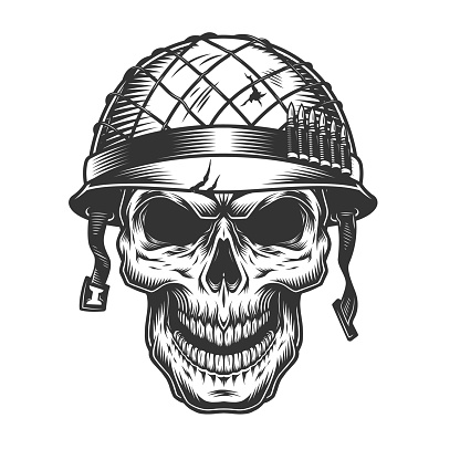 Skull in the soldier helmet