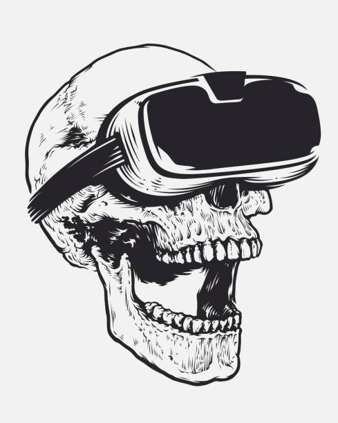 bildbanksillustrationer, clip art samt tecknat material och ikoner med skallen i vr-glasögon - virtual reality headset
