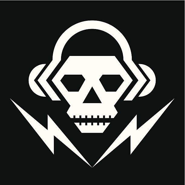 Skull Music Logo Sign Skull music logo sign for music party, compact disc cover, record label, poster etc. club dj stock illustrations
