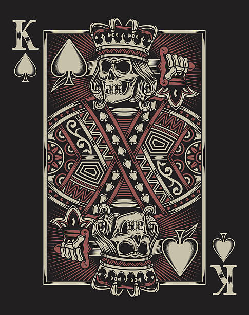 Skull Playing Card fully editable vector illustration (editable EPS) of skull playing card on black background, image suitable for emblem, insignia, crest, graphic t-shirt, or tattoo skulls tattoos stock illustrations