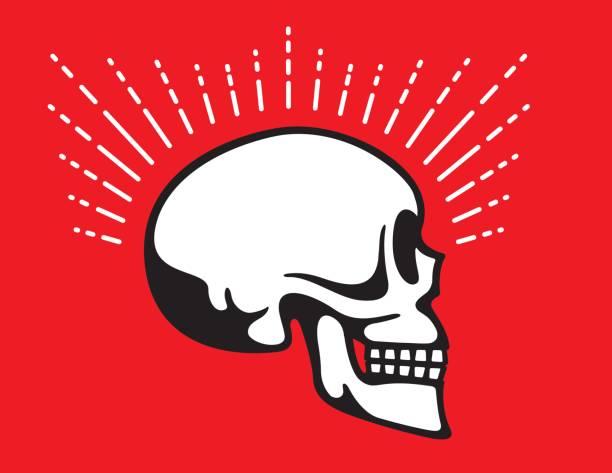 Skull Side View with Halo Glow Line graphic effect vector art illustration