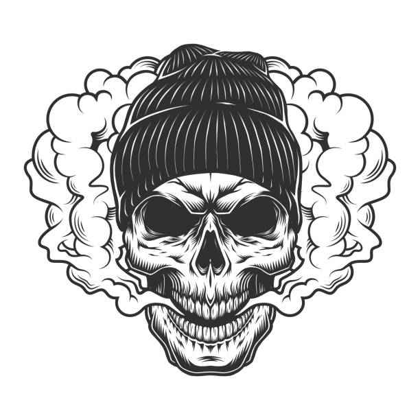 Skull vaper concept Skull vaper concept in the beanie hat. Vector illustration skull logo stock illustrations