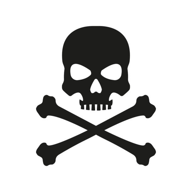 Skull with crossed bones icon. Death, pirate and danger symbol. Skeleton head. Vector illustration.  skull logo stock illustrations