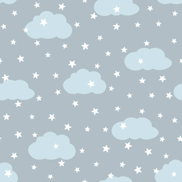 Sky with clouds and stars. Seamless pattern for children. Sky with clouds and stars. Seamless pattern for children. Cartoon vector illustration. sleeping backgrounds stock illustrations