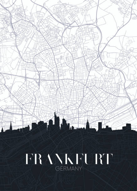 skyline i mapa miasta frankfurt nad menem, szczegółowy plakat wektorowy planu miejskiego - frankfurt stock illustrations