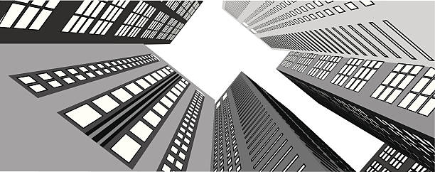 Skyscrapers in the city view from below Skyscrapers in the city view from below. Vector illustration looking up stock illustrations