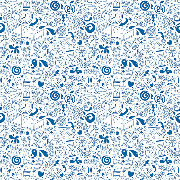 sleep - seamless pattern sleep - seamless pattern with icons in sketch style sleeping backgrounds stock illustrations