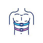 Sleep study RGB color icon. Polysomnography. Measuring heart rate, breathing. Diagnosing and treatment sleep disorder. Study leg and eye movement. Recording mody activity. Isolated vector illustration