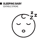Sleeping Baby Line Icon, Outline Vector Symbol Illustration. Pixel Perfect, Editable Stroke.
