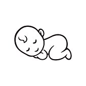 Sleeping baby silhouette, stylized line logo. Cute simple vector illustration.