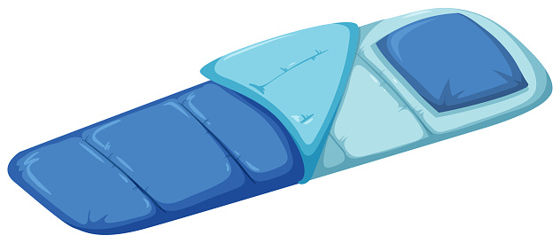 Sleeping bag in blue color on white background