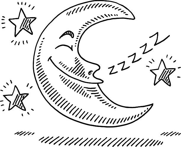 ilustrações de stock, clip art, desenhos animados e ícones de sleeping lua, estrelas à noite, desenhar - moon b&w